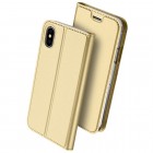 Apple iPhone X (iPhone Xs) „Dux Ducis“ Skin sērijas zelta ādas atvērams maciņš