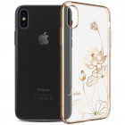 Apple iPhone X (iPhone Xs) elegants Kingxbar Crystal Lotus Swarovski dzidrs (caurspīdīgs) zelta plastmasas apvalks ar kristāliem