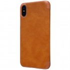 Greznais „Nillkin“ Qin sērijas ādas atvērams brūns Apple iPhone X (iPhone Xs) maciņš