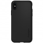 Apple iPhone X (iPhone Xs) „Spigen“ Thin Fit 360 melns futrālis + ekrāna aizsargstikls