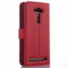 Asus Zenfone 2 Laser 5.0 (ZE500KL, ZE500KG) atvēramais sarkans ādas Litchi maciņš - maks
