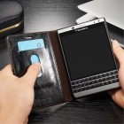 BlackBerry Passport Q30 „CaseMe“ solīds atvēramais ādas melns maciņš - maks