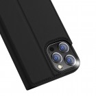 Apple iPhone 12 Pro Max „Dux Ducis“ Skin sērijas melns ādas atvērams maciņš