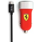 Oficiāls „Ferrari Scuderia“ Slim Car sarkans autolādētājs FERUCC2UMIRE (2.1 A) ar micro USB vadu