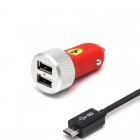 Oficiāls „Ferrari Scuderia“ Slim Car sarkans autolādētājs FERUCC2UMIRE (2.1 A) ar micro USB vadu