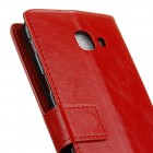 Samsung Galaxy J4+ atvēramais ādas sarkans maciņš (maks) 
