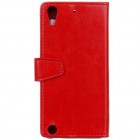 HTC Desire 530 atvēramais ādas sarkans maciņš (maks)