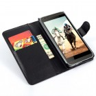 HTC Desire 620 atvēramais melns ādas Litchi maciņš - maks