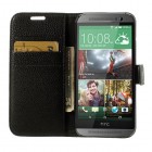 HTC One M8 atvēramais melns ādas Lychee futrālis - maciņš