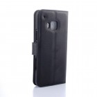 HTC One M9 atvēramais melns ādas Litchi maciņš (maks)