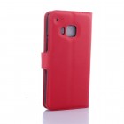 HTC One M9 atvēramais sarkans ādas Litchi maciņš (maks)