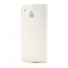 HTC One Mini M4 atvēramais balts ādas Litchi maciņš (maks)