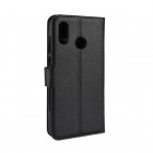 Huawei Honor Play atvēramais melns ādas Litchi maciņš (maks)