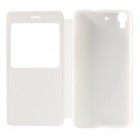 Huawei Y6 balts atvēramais Smart Window ādas maciņš / Piederumi.lv