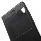 Huawei Y6 II (Huawei Y6 2) melns atvēramais „Smart Window“ ādas maciņš