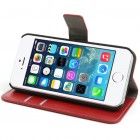 Apple iPhone 5 / 5S atvēramais sarkans ādas Lychee futrālis - maciņš