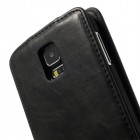 Samsung Galaxy S5 (S5 Neo) klasisks ādas vertikāli atvēramais melns futrālis