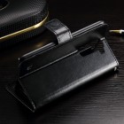 LG K10 (K420N) atvēramais ādas melns maciņš (maks)