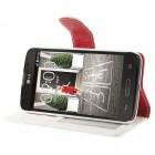 LG L70 D320 atvēramais sarkans ādas Litchi futrālis - maciņš