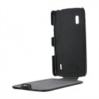 „Lychee“ Nexus 4 E960 ādas vertikāli atvēramais melns maciņš