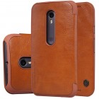 Greznais „Nillkin“ Qin sērijas ādas atvērams brūns Motorola Moto G 3rd (3 Gen) maciņš