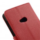Nokia Lumia 625 atvēramais sarkans ādas Litchi maciņš (maks)