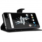 OnePlus X atvēramais melns ādas Litchi maciņš (maks)