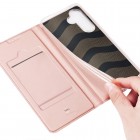 Samsung Galaxy A55 „Dux Ducis“ Skin sērijas rozs ādas atvērams maciņš | Vacins.lv
