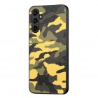 Samsung Galaxy A14 5G (SM-A146B, SM-A145F) „Camouflage“ Pattern dzeltens ādas apvalks