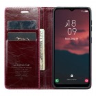 Samsung Galaxy A14 5G (SM-A146B) „CaseMe“ Leather solīds atvēramais ādas bordo maciņš - maks