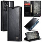 Samsung Galaxy A35 CaseMe Leather solīds atvēramais ādas melns maciņš - maks