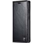 Samsung Galaxy A35 CaseMe Leather solīds atvēramais ādas melns maciņš - maks