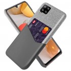 Samsung Galaxy A42 5G „KSQ“ Shell pelēks ādas apvalks ar iebūvētu karšu turētāju
