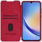 Greznais „Nillkin“ Qin Pro sērijas ādas atvērams sarkans Samsung Galaxy A55 5G (SM-A556) maciņš