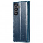 Samsung Galaxy A55 5G (SM-A556) CaseMe Leather solīds atvēramais ādas zils maciņš - maks