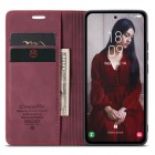 Samsung Galaxy A55 5G (SM-A556) CaseMe Retro solīds atvēramais ādas bordo maciņš - maks