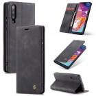 Samsung Galaxy A70 CaseMe Retro solīds atvēramais ādas melns maciņš - maks
