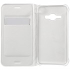 Samsung Galaxy J1 2016 (J120) balts atvēramais Smart Wallet ādas maciņš - maks