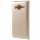 Samsung Galaxy J3 2016 (J320) zelta atvēramais Smart Wallet ādas maciņš - maks