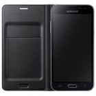 Samsung Galaxy J3 2016 (J320) oficiāls Flip Wallet Cover atvērams melns ādas maciņš (maks)