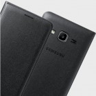 Samsung Galaxy J3 2016 (J320) oficiāls Flip Wallet Cover atvērams melns ādas maciņš (maks)