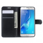 Samsung Galaxy J5 2016 (J510) atvēramais melns ādas Litchi maciņš (maks)