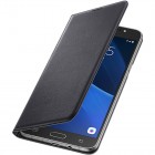 Samsung Galaxy J7 2016 (J710) oficiāls Flip Wallet Cover EF-WJ710 atvērams melns ādas maciņš (maks)