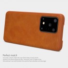 Samsung Galaxy S20 Ultra (G988) greznais Nillkin Qin sērijas ādas atvērams brūns maciņš, maks