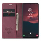 Samsung Galaxy S24 (SM-S921) CaseMe Retro solīds atvēramais ādas bordo maciņš - maks