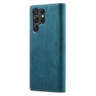Samsung Galaxy S24 Ultra (SM-S928) CaseMe Retro solīds atvēramais ādas zaļš maciņš - maks