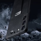 „Sulada“ Leather Kickstand Samsung Galaxy S24 Ultra (SM-S928) melns ādas apvalks