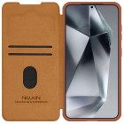 Greznais "Nillkin" Qin Pro sērijas ādas atvērams brūns Samsung Galaxy S25 maciņš
