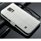 Samsung Galaxy S5 (S5 Neo) atvēramais balts ādas Lychee futrālis - maciņš