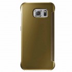 Samsung Galaxy S6 Edge (G925) plastmasas atvērams zelta ādas maciņš